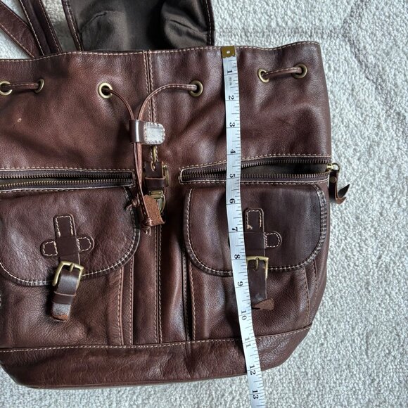 Sundance Italian Leather Backpack Classic Brown Drawstring Rucksack Pockets main image 4